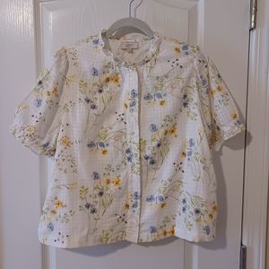 LOFT Outlet Women's Button Down Floral Print Cotton Blouse Size XL